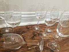 4 Vtg Lacy Needle Etched Wine Goblets Glasses LEAVES American Cut ? HTF 7.25»