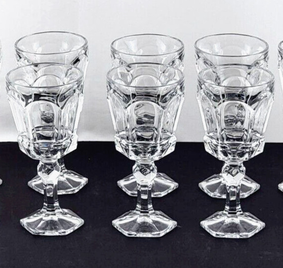 Fostoria Virginia Clear 6 Crystal Wine Goblets Glasses 6″ H 5 oz NEW OLD STOCK