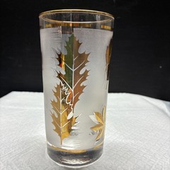 7 Gold Leaf Glasses, Libbey Golden Foliage Tumblers, 1960s MCM Barware