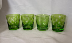 Green Polka Dot Glasses- Set of 4- Retro Mid-Century Modern Tumblers