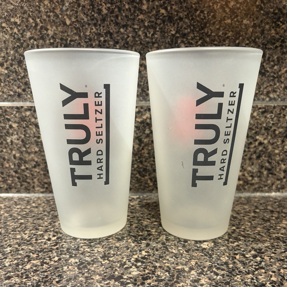 Truly Hard Seltzer Set of 2 Frosted Logo Decorated Pint Glasses