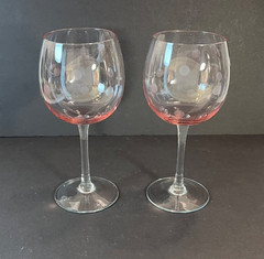 Set of 2 Pink POLKA DOT Handblown Art Glass Wine Balloon Bubble Marquee Motif