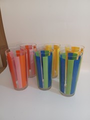Vintage Summertime Rainbow Striped Set Of Six Tumblers Pre-owned 6.5 Inches