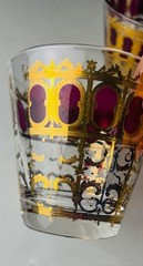 Set of 4 VTG Culver Cranberry Scroll 22kt Gold Flared Rocks Whiskey Glasses-Read