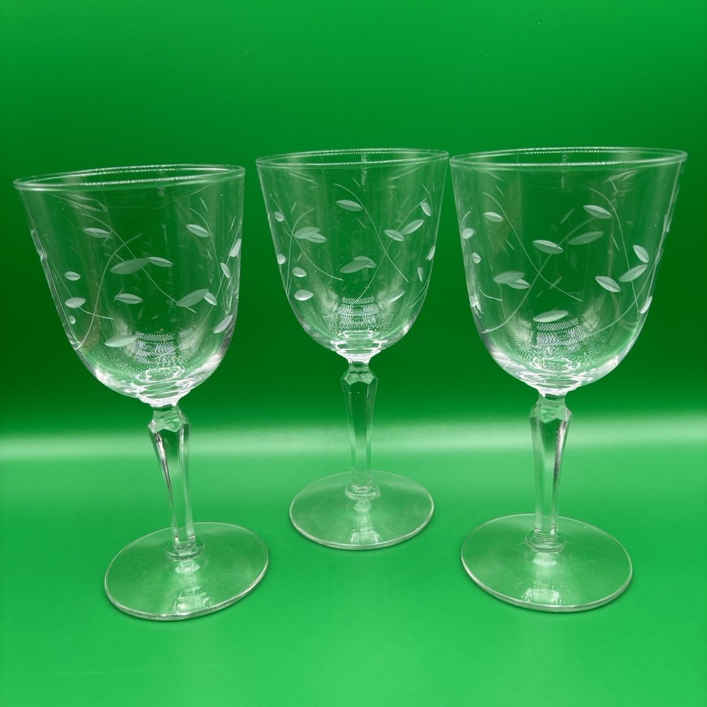Libbey Windswept Water 9 oz Goblet Glass Set of 3 MCM 7” Tall Clear Crystal