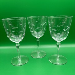 Libbey Windswept Water 9 oz Goblet Glass Set of 3 MCM 7” Tall Clear Crystal