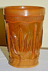 VINTAGE FENTON 1950’S ROOTBEER BROWN OPALESCENT CACTUS PATTERN GLASS TUMBLER
