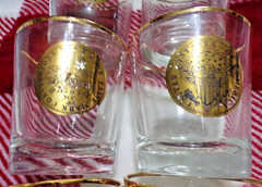 6 Libbey’s textured gold coin old fashioned glasses MCM 22k gold trim
