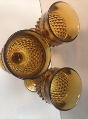 Vintage 3 Indiana Glass Green Diamond Point Stem Goblet 6.5” Tall X 3.5” Mouth