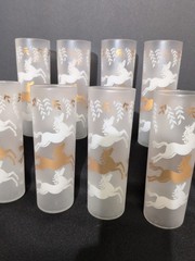 Vintage Libbey MCM Frosted Cavalcade Horses Highball Cocktail Glass 8