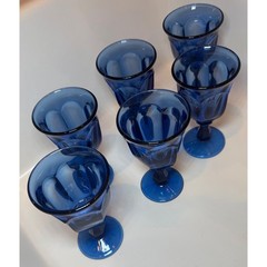 Vintage Imperial Glass Old Williamsburg Cobalt Goblets 5.3″ Set of 6 Deep Blue
