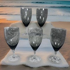 Set Of 5 Fostoria Debutante Gray Ombré Water Goblet 10 Oz 6 5/8″ Tall Clear Stem