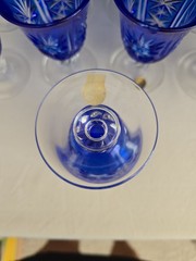 9 Vtg Cristal D’Arques Lead Crystal Footed Cobalt Blue Cut To Clear Wine Glass