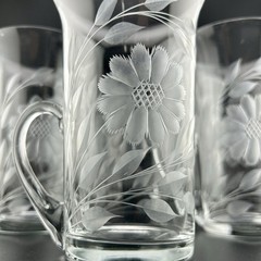 WJ Hughes Corn Flower Imperial 5″ Handled Tumblers Set 5 12 Petal Antique