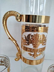 Vintage Russian Martini Cocktail Set Pitcher and 3 Handled Glasses