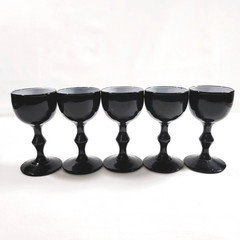 Carlo Moretti Murano Black Cased Glass Cordial Goblets White Interior Set of 5