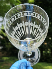 2 RARE Pasabahce Wine Water Glasses Goblets, Etched Lines & Dots. 8″ FREE SHIP