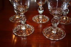 Fostoria Colonial Dame Clear Blown Glass Water Goblets Swirl Stem Set of 7