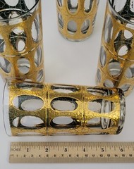 MCM Gold & Green Crackle Glass High Ball Glasses Culver ? Piza?