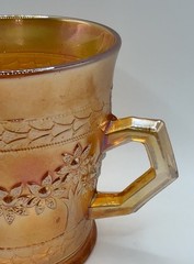 Antique FENTON Marigold Carnival Glass ORANGE TREE Mug 3.5″ Tall 8oz