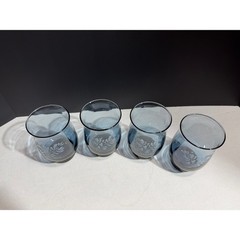 Pfaltzgraff Yorktowne Blue Glassware Set of 4 Juice Water Tumblers Floral USA