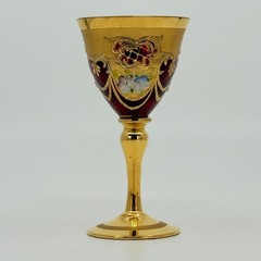 Bohemian Ruby Glass Decanter Set Gold Gilt Enamel Cordial Glasses Czech Vintage
