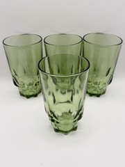 4 Hazel Atlas Reflection Green Tumbler Set Mid Century 5in 12 Oz Glasses