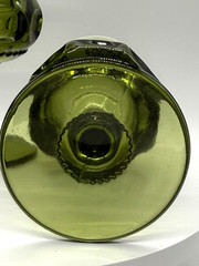 VINTAGE 1960s INDIANA GLASS «KINGS CROWN» AVOCADO GREEN GOBLETS SET 5.75″H