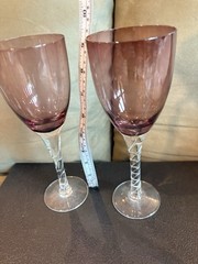 Vintage Pier 1 Wine Glasses 1 pair beautiful amethyst color twisted stem