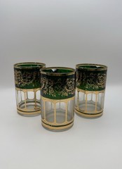 Set of 12 Vintage Glasses, Colorful 1980s Gilded Glassware, Crown Korea. 3.2”