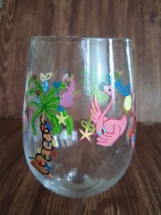 Pink Flamingo Lolita Hand Painted Queen and Crown Wine Glass 9″ X 2.5″