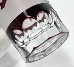 Bohemian Ruby Red Cut to Clear Vodka Sake Small Glass Tumblers 4 oz 4″ Vtg Set 2