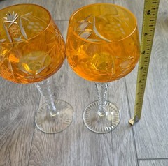 2 Nachtmann Traube Amber Cut To Clear Crystal Hock Wine Glasses 8″