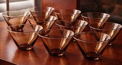 Libbey Tawny Accent Amber Smoke Stemless Glasses 9pc MCM 1970s