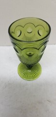 BARTLETT COLLINS ST. GENEVIEVE BULLSEYE CANE GREEN GLASS GOBLET 8 OZ