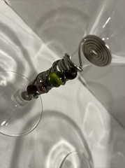 Vintage DARY REES Martini Glasses. Pair Glass, Silver Wire, Multi-color beads