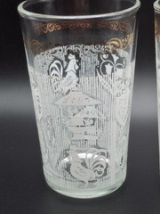 2 Mid Century Continental Can Co. Gold Trim White Rooster Eagle Juice Glasses