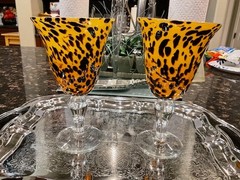 Pair Global Amici Safari Handblown Animal Print Tortoise Shell Leopard Goblets