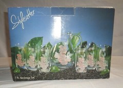 Stylesetter Water Colors Crystal 7 Pc. Set 88 Oz. Pitcher Six 16 Oz.Tumblers NIB