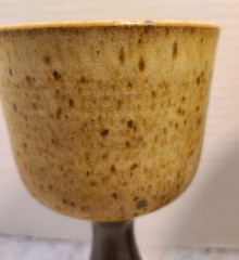 Vintage Studio Art Pottery Wine Goblets Chalices Speckled Brown Set Of 2 Signed