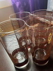 Culver Glass Art Deco Tumbler Set(4) Gold, Red & Brown Striped