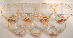 West Virgina Glass Company MCM Fox Pattern Lowball Old Fashion Glass Set of 7
