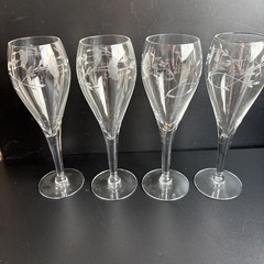 Set of 4: Princess House Heritage Collection Tulip Etched Champagne Flute Glass