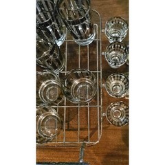 Dorothy Thorpe Style Platinum Silver Stripe Bar Glass Set With CADDY MCM WOW!