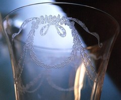 Vtg Set 4 FOSTORIA ‘GARLAND’ Needle Etched Water Goblets/Glasses 8 oz 6.75″ 1915