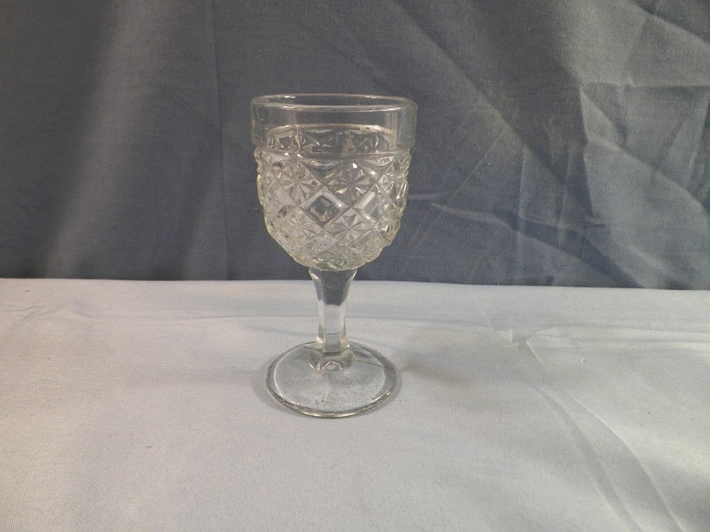 Specialty Glass Co. EAPG Pattern F Clear Glass Wine Goblet Circa 1892
