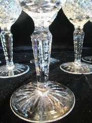BRILLIANT BY AMERICAN CUT 6 WINE GLASSES NOTCHED MULTISIDED STEM CRISS CROSS FAN