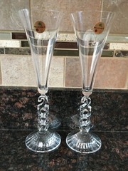 Pair Crystal Millennium (2) Champagne Flute Glasses Year 2000 Cristal d’ Arques