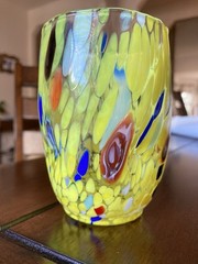 MURANO ZECCHIN Indented Yellow Millefiore Tumbler Handblown 4 3/8” H Art Glass