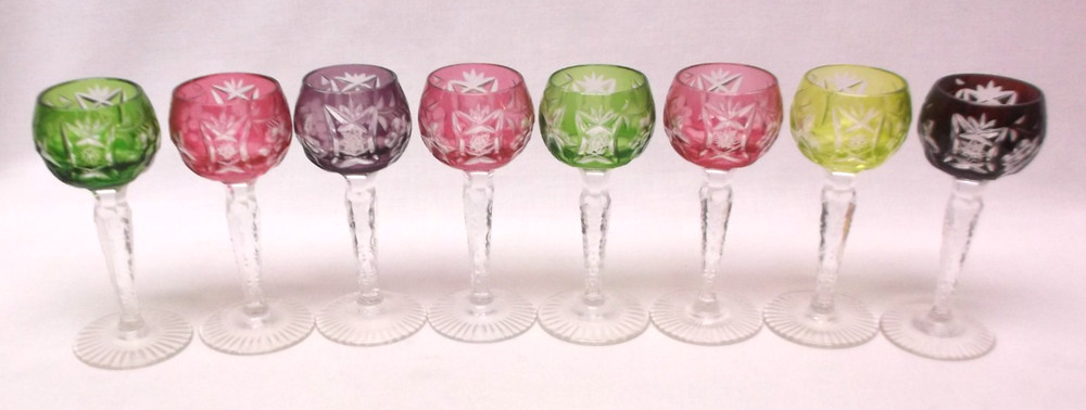 Vintage Bohemian Cut to Clear Glass 4 1/2″ Goblets Group of 8